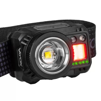 LED Stmívatelná nabíjecí čelovka se senzorem a červeným světlem LED/6W/5V/3xAAA IP44 500 lm 1200 mAh