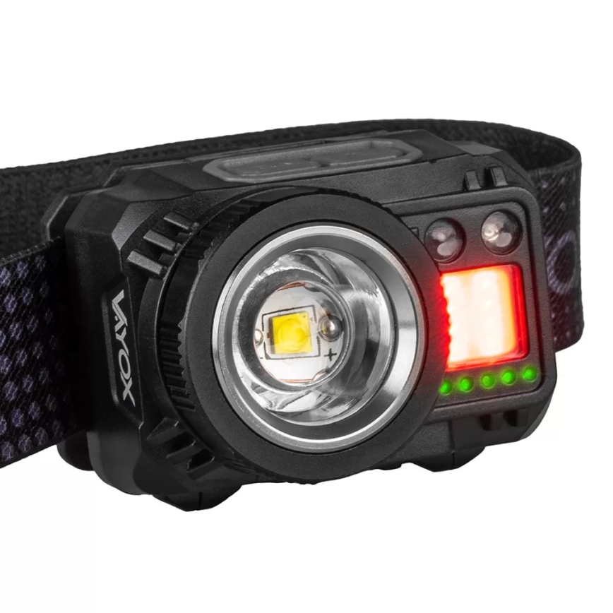 LED Stmívatelná nabíjecí čelovka se senzorem a červeným světlem LED/6W/5V/3xAAA IP44 500 lm 1200 mAh