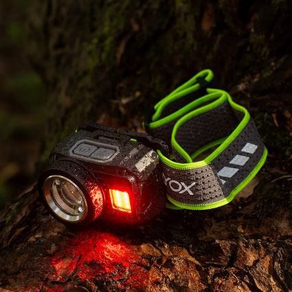 LED Stmívatelná nabíjecí čelovka se senzorem a červeným světlem LED/6W/5V/3xAAA IP66 500 lm 1200 mAh