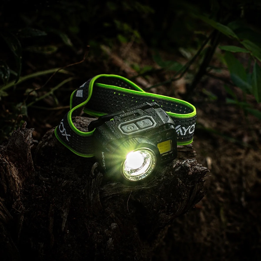 LED Stmívatelná nabíjecí čelovka se senzorem a červeným světlem LED/6W/5V/3xAAA IP66 500 lm 1200 mAh