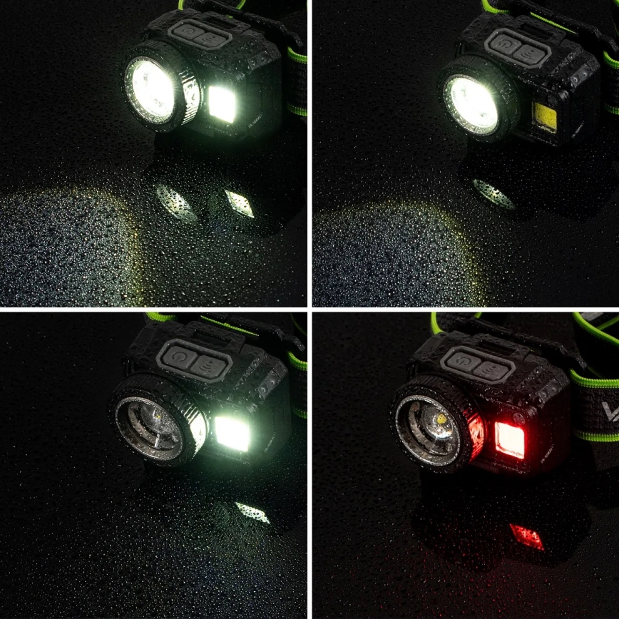LED Stmívatelná nabíjecí čelovka se senzorem a červeným světlem LED/6W/5V/3xAAA IP66 500 lm 1200 mAh