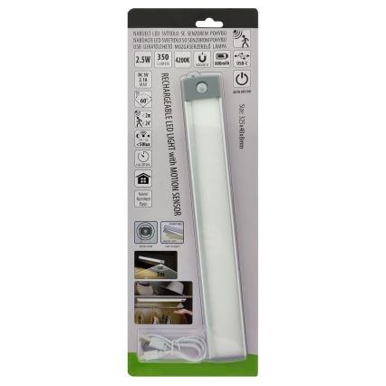 LED Nabíjecí osvětlení nábytku se senzorem LED/2,5W/5V USB 800 mAh 4200K 32,5 cm