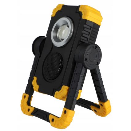 LED Nabíjecí reflektor s reproduktorem s funkcí powerbanky LED/10W/5V 4400 mAh IP44 černá/žlutá