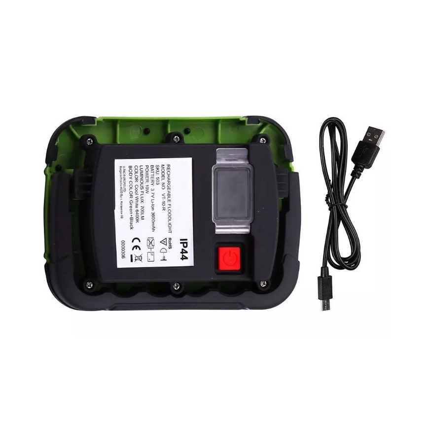 LED Nabíjecí reflektor SAMSUNG CHIP LED/10W/3,7V IP44 4000K 3600 mAh zelená