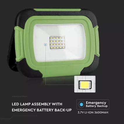 LED Nabíjecí reflektor SAMSUNG CHIP LED/10W/3,7V IP44 4000K 3600 mAh zelená