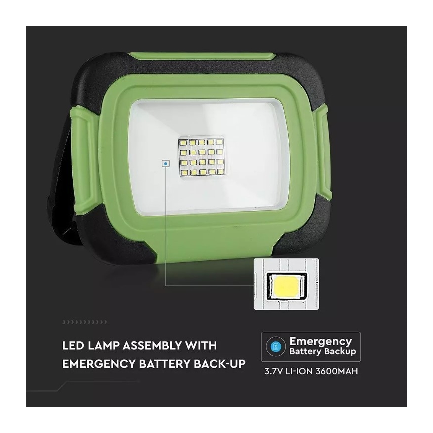 LED Nabíjecí reflektor SAMSUNG CHIP LED/10W/3,7V IP44 4000K 3600 mAh zelená