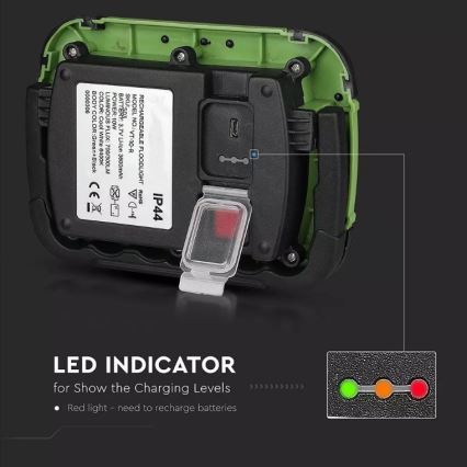 LED Nabíjecí reflektor SAMSUNG CHIP LED/10W/3,7V IP44 4000K 3600 mAh zelená
