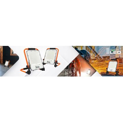 LED Nabíjecí reflektor se stojanem LED/100W/3,2V 5000K 5000 mAh IP65 oranžová