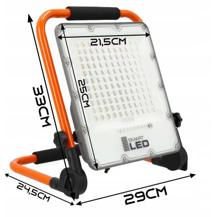 LED Nabíjecí reflektor se stojanem LED/100W/3,2V 5000K 5000 mAh IP65 oranžová