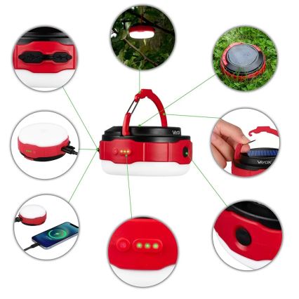 LED Stmívatelná nabíjecí solární svítilna s funkcí powerbanky LED/3W/5V 3000/4000/6500K IPX6 500 lm 2000 mAh