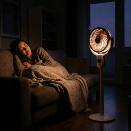 LED Nabíjecí stojanový ventilátor s LED osvětlením LED/4,8W/5V USB 7200 mAh bílá + dálkové ovládání