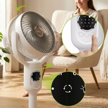 LED Nabíjecí stojanový ventilátor s LED osvětlením LED/4,8W/5V USB 7200 mAh bílá + dálkové ovládání