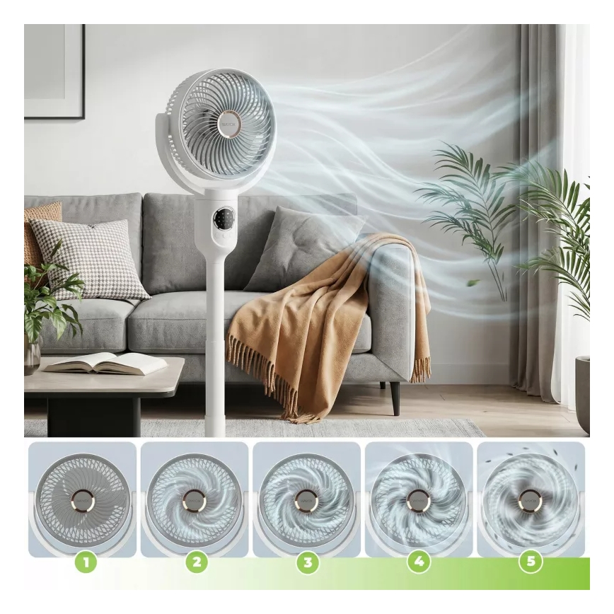 LED Nabíjecí stojanový ventilátor s LED osvětlením LED/4,8W/5V USB 7200 mAh bílá + dálkové ovládání
