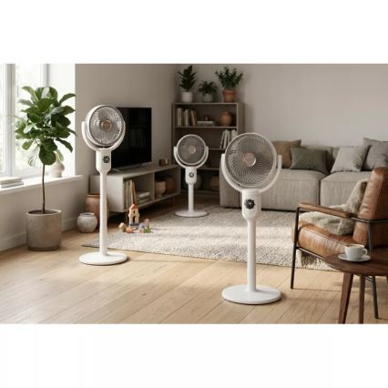 LED Nabíjecí stojanový ventilátor s LED osvětlením LED/4,8W/5V USB 7200 mAh bílá + dálkové ovládání