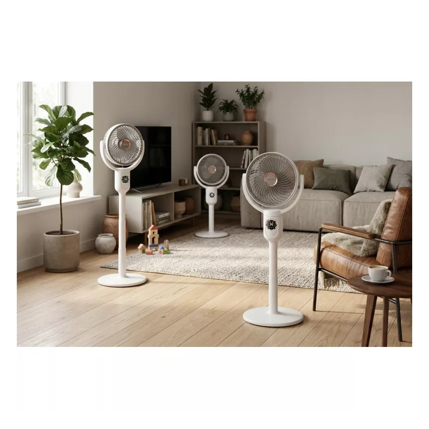 LED Nabíjecí stojanový ventilátor s LED osvětlením LED/4,8W/5V USB 7200 mAh bílá + dálkové ovládání
