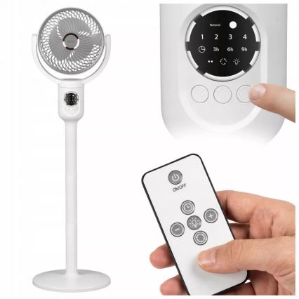 LED Nabíjecí stojanový ventilátor s LED osvětlením LED/4,8W/5V USB 7200 mAh bílá + dálkové ovládání