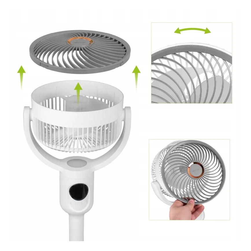LED Nabíjecí stojanový ventilátor s LED osvětlením LED/4,8W/5V USB 7200 mAh bílá + dálkové ovládání