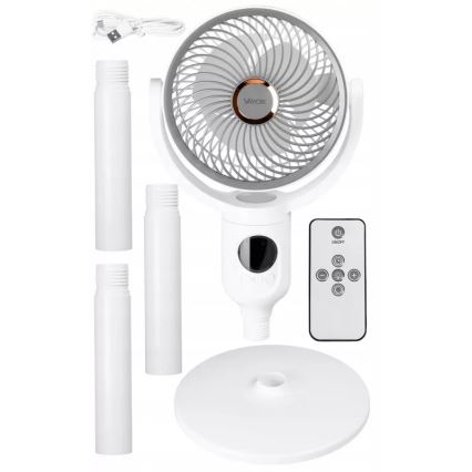 LED Nabíjecí stojanový ventilátor s LED osvětlením LED/4,8W/5V USB 7200 mAh bílá + dálkové ovládání