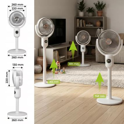LED Nabíjecí stojanový ventilátor s LED osvětlením LED/4,8W/5V USB 7200 mAh bílá + dálkové ovládání