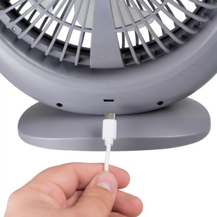 LED Nabíjecí stolní ventilátor s LED osvětlením LED/2,8W/5V USB 2400 mAh šedá