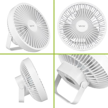 LED Nabíjecí stolní ventilátor s LED osvětlením LED/2W/5V USB 2400 mAh bílá