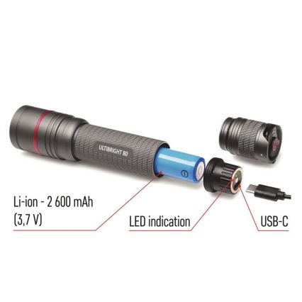 LED Nabíjecí svítilna LED/USB/3,7V IP65 600lm