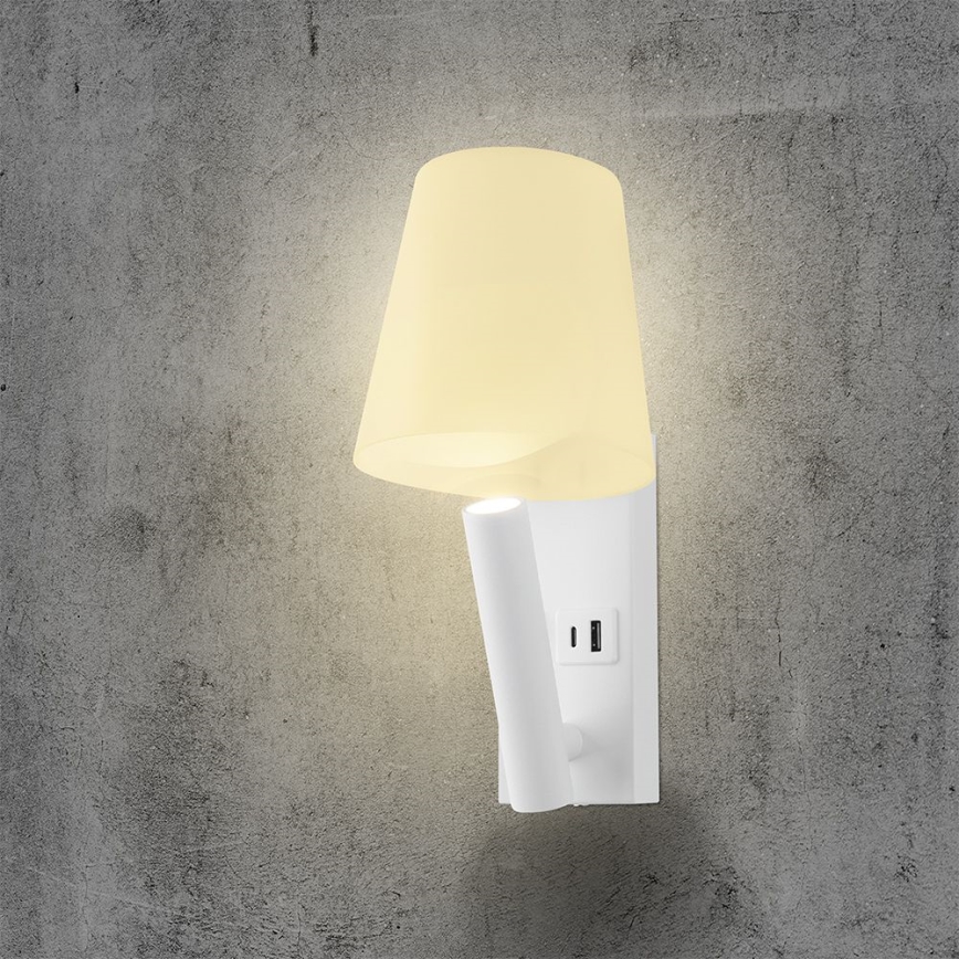 LED Nástěnná lampa s USB portem LED/2W/230V 3000K bílá