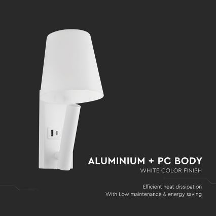 LED Nástěnná lampa s USB portem LED/2W/230V 3000K bílá