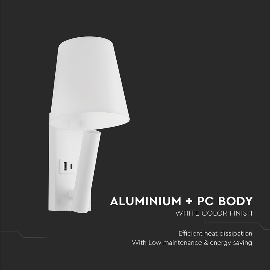 LED Nástěnná lampa s USB portem LED/2W/230V 3000K bílá