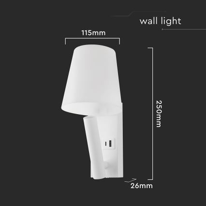 LED Nástěnná lampa s USB portem LED/2W/230V 3000K bílá