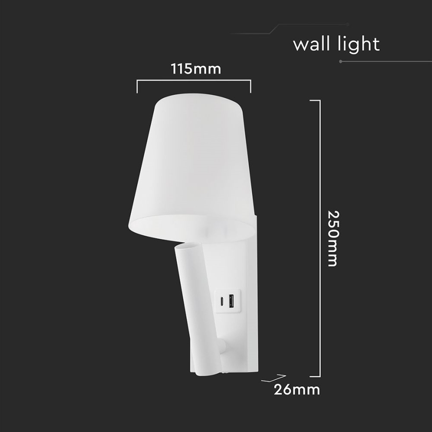 LED Nástěnná lampa s USB portem LED/2W/230V 3000K bílá