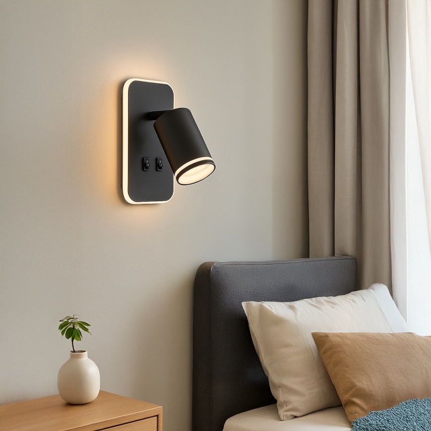 LED Nástěnné bodové svítidlo PIPE 1xGU10/10W/230V + LED/6W černá