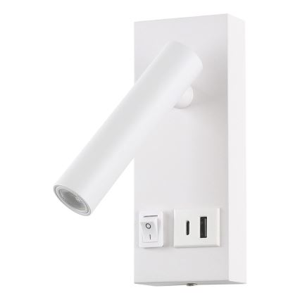 LED Nástěnné bodové svítidlo s USB CHARGE LED/2W/230V bílá