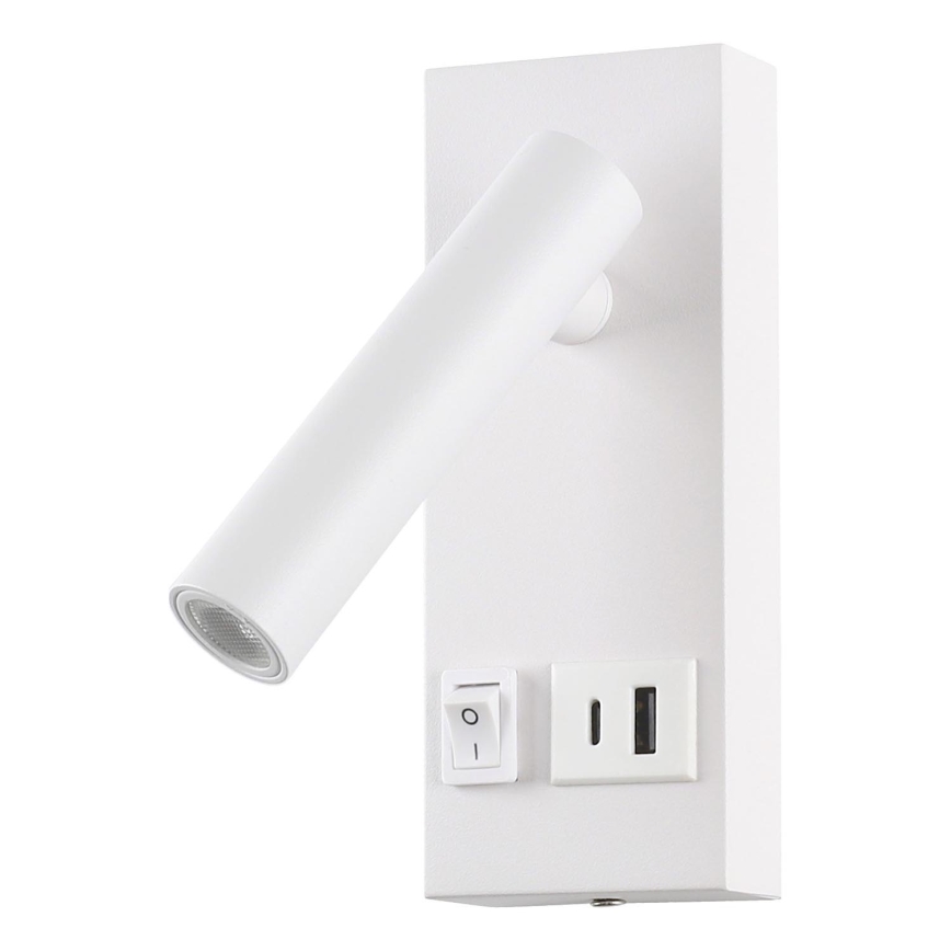 LED Nástěnné bodové svítidlo s USB LED/2W/230V bílá