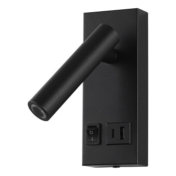 LED Nástěnné bodové svítidlo s USB LED/2W/230V černá