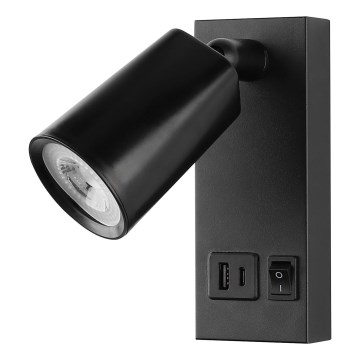 LED Nástěnné bodové svítidlo s USB LED/5W/230V černá