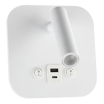 LED Nástěnné bodové svítidlo s USB portem LED/8W/230V 3000K bílá