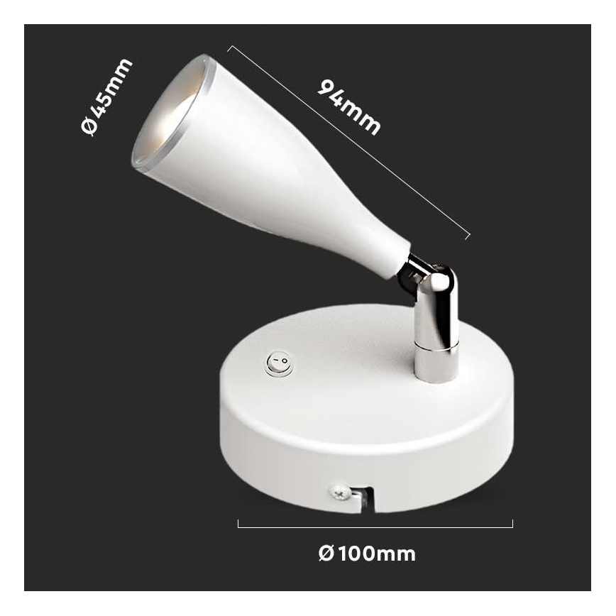 LED Nástěnné bodové svítidlo s vypínačem LED/4,5W/230V 3000K bílá