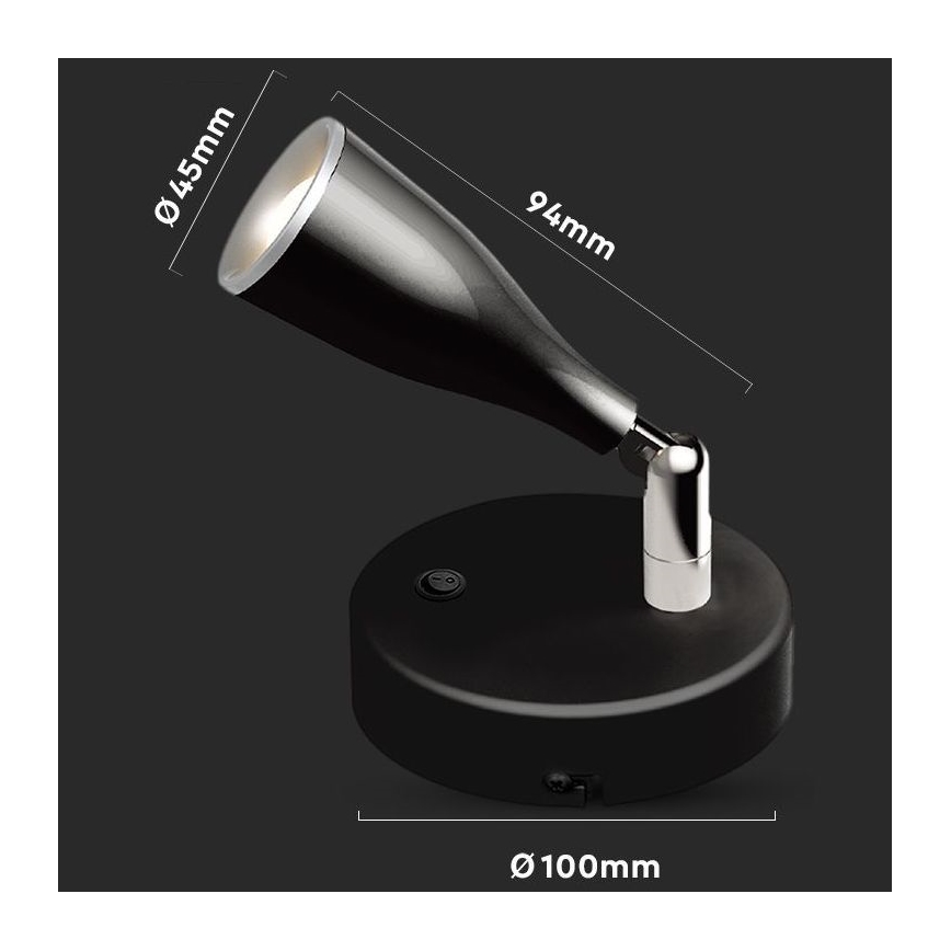 LED Nástěnné bodové svítidlo s vypínačem LED/4,5W/230V 4000K černá