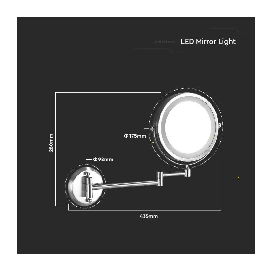 LED Nástěnné kosmetické zrcátko LED/3W/6V 4xAA IP44