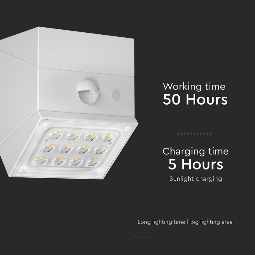 LED Nástěnné solární svítidlo se senzorem LED/2,5W/3,7V 3000/4000/6000K IP65 1200 mAh bílá