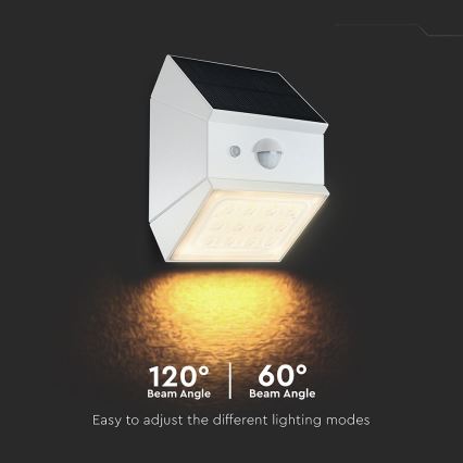 LED Nástěnné solární svítidlo se senzorem LED/2,5W/3,7V 3000/4000/6000K IP65 1200 mAh bílá