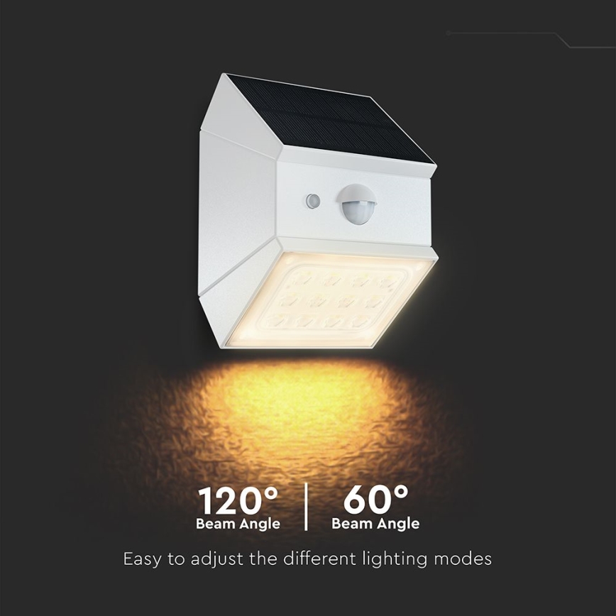 LED Nástěnné solární svítidlo se senzorem LED/2,5W/3,7V 3000/4000/6000K IP65 1200 mAh bílá