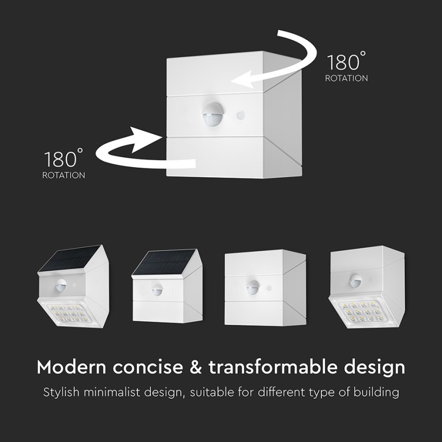 LED Nástěnné solární svítidlo se senzorem LED/2,5W/3,7V 3000/4000/6000K IP65 1200 mAh bílá
