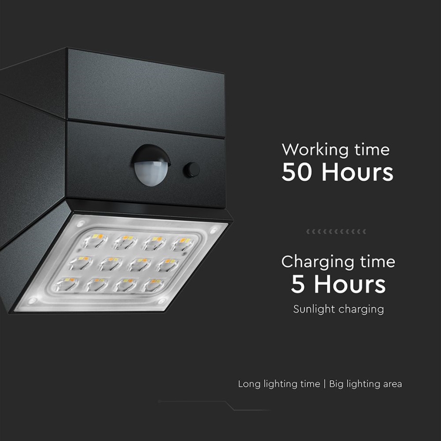 LED Nástěnné solární svítidlo se senzorem LED/2,5W/3,7V 3000/4000/6000K IP65 1200 mAh černá