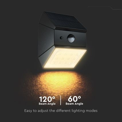 LED Nástěnné solární svítidlo se senzorem LED/2,5W/3,7V 3000/4000/6000K IP65 1200 mAh černá