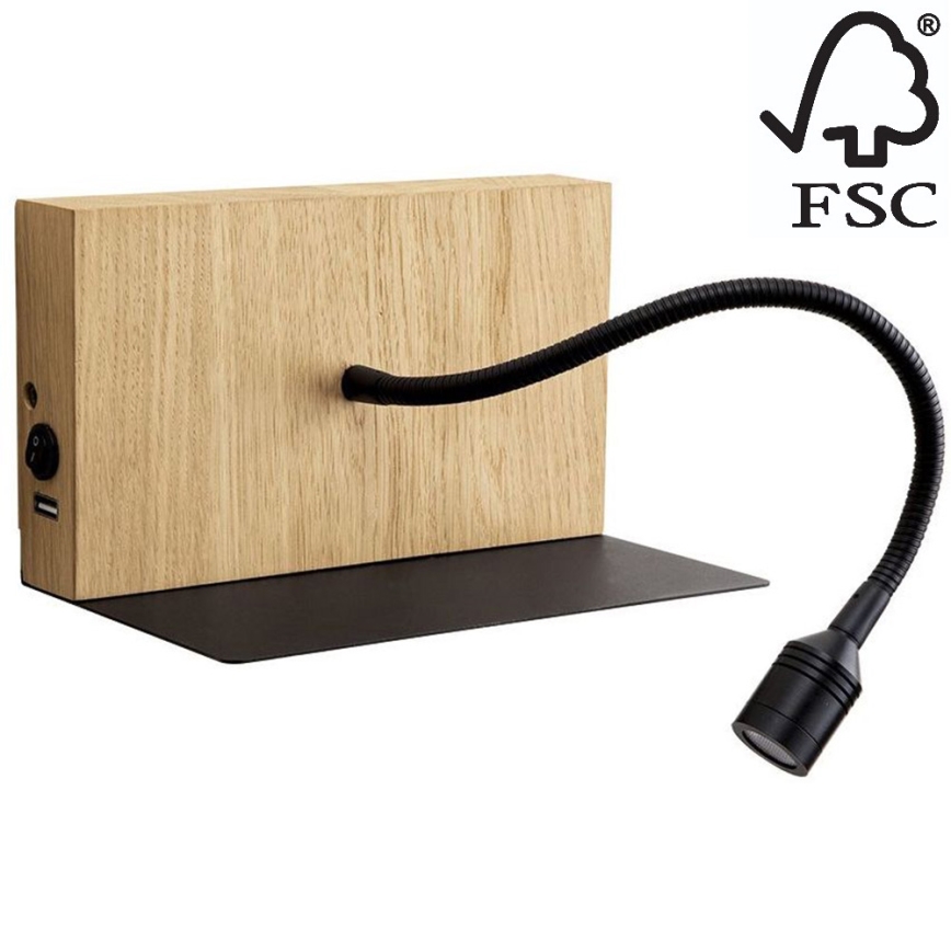 LED Nástěnné svítidlo LECTOR LED/2,5W/230V USB dub – FSC certifikováno