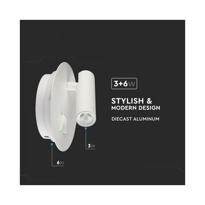 LED Nástěnné svítidlo LED/3W/230V + LED/6W/230V 3000K bílá