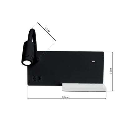 LED Nástěnné svítidlo SHELF LED/4W+LED/5W+LED/2W/230V černá