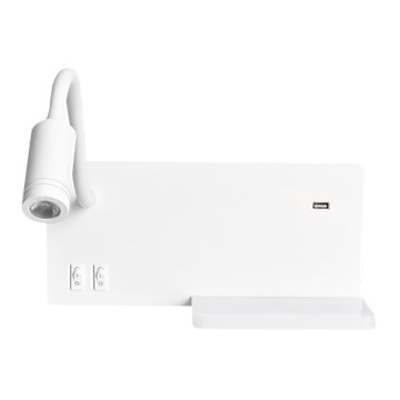 LED Nástěnné svítidlo SHELF LED/4W+LED/5W+LED/2W/230V + USB port bílá